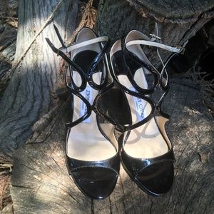 Jimmy Choo Lang Black Patent Leather Sandals